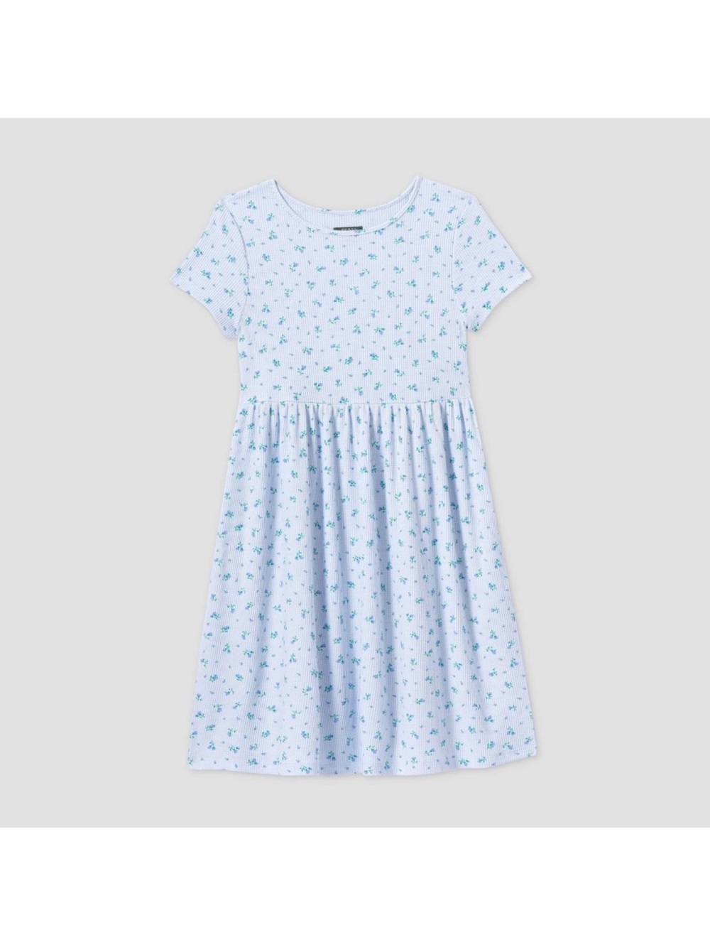 Light Blue Floral Short Sleeve Dress